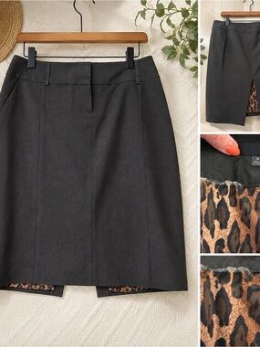 Express Design Studio Charcoal Pencil Skirt | Size 8 | Leopard Lining